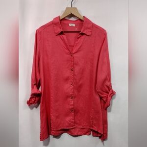 Simple NYC 100% Linen Button Shirt Womens M Pink Retro 90s Minimalist Holiday